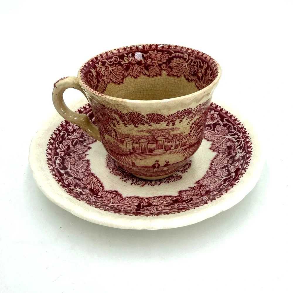 Mason's Vista Red Pink Transferware Tea Cup‎ and Saucer Set England Ironstone